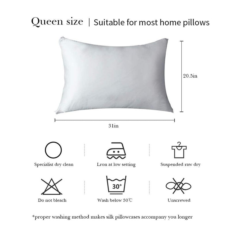 Jocoku 100% Mulberry Silk Pillowcases Set of 2 for Hair and Skin and Super Soft and Breathable Queen Size Nature Silk Pillowcases (Queen, White) - Image 4